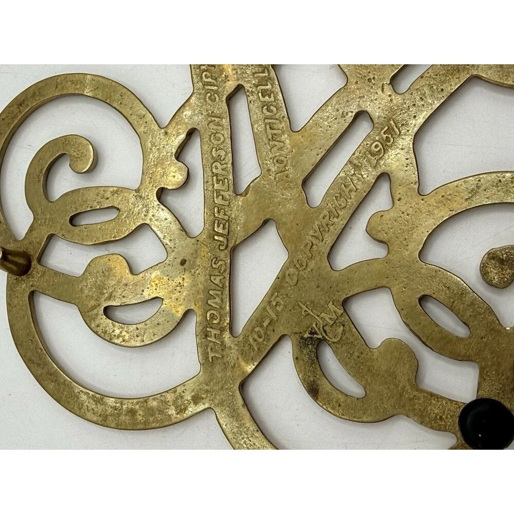 Virginia Metalcrafters Brass Thomas Jefferson Cipher Monticello Trivet CW 10-15